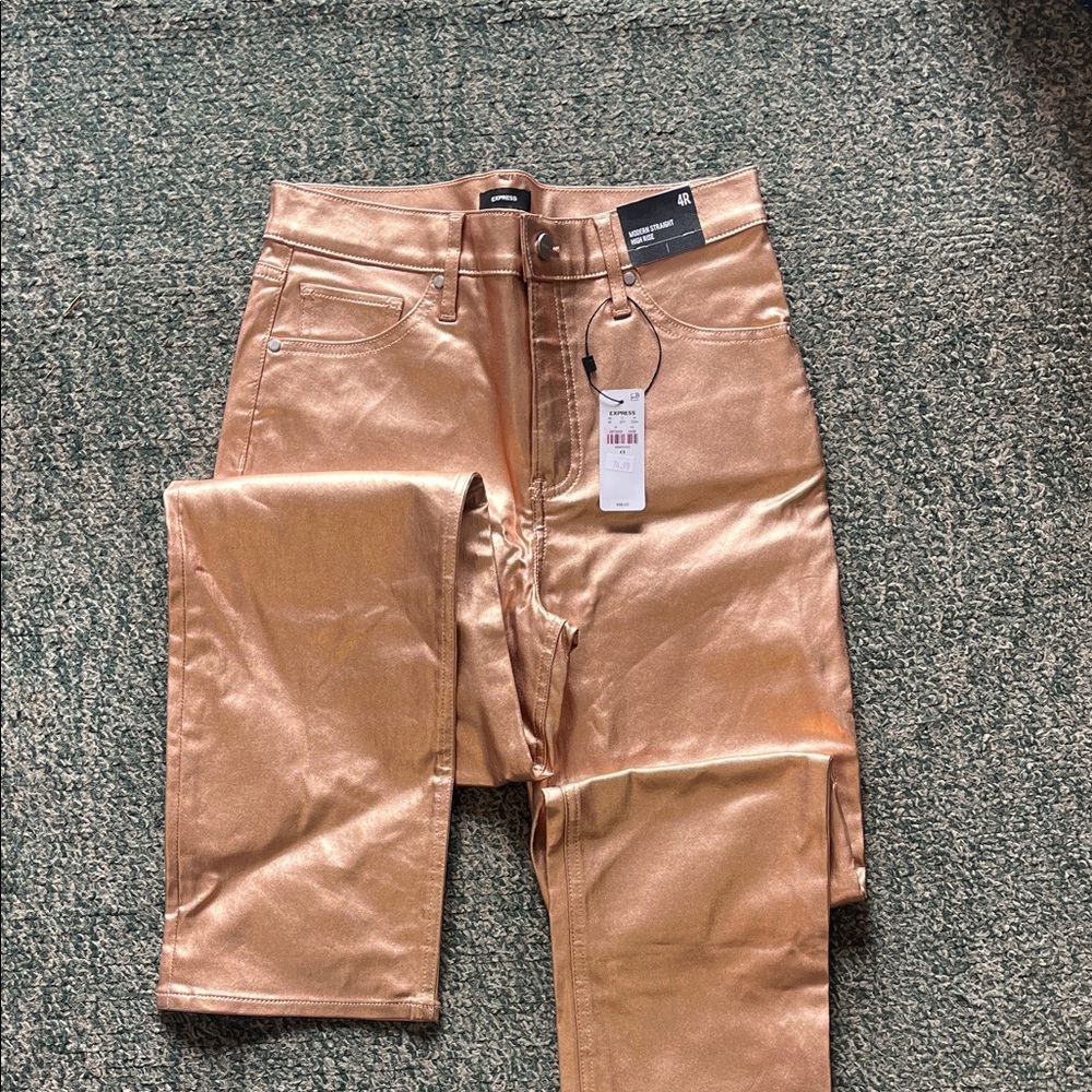 Metallic rose gold modern straight high rise size 4R express pants